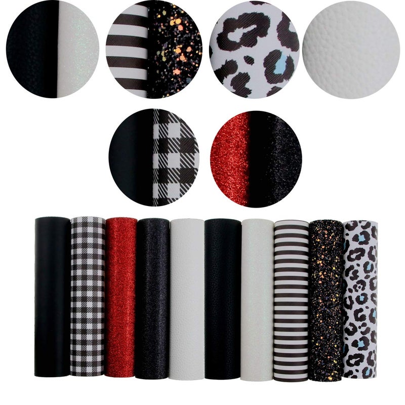 Litchi 10 Pieces 8x12 Inch Faux Leather Sheets Include Fine Chunky Glitter Printed for Leather Bows Earrings Making - Image 2
